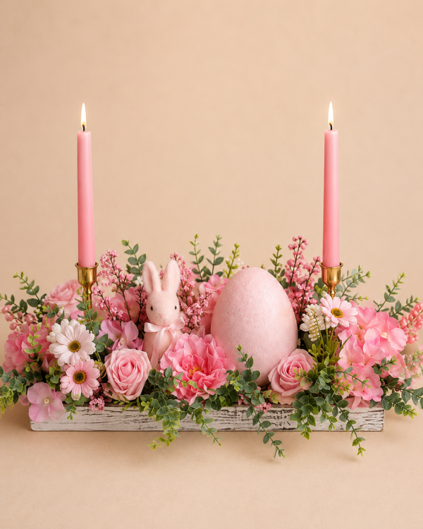 Centre de Table Fleurs Artificielles en Bois Artisanal