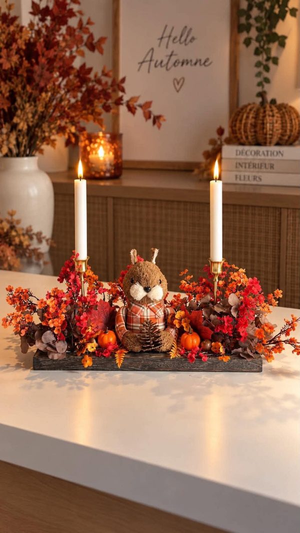 Centre de Table Fleurs Artificielles en Bois Artisanal