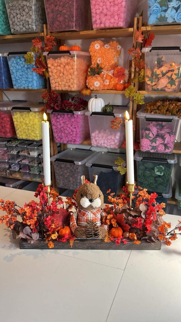Centre de Table Fleurs Artificielles en Bois Artisanal