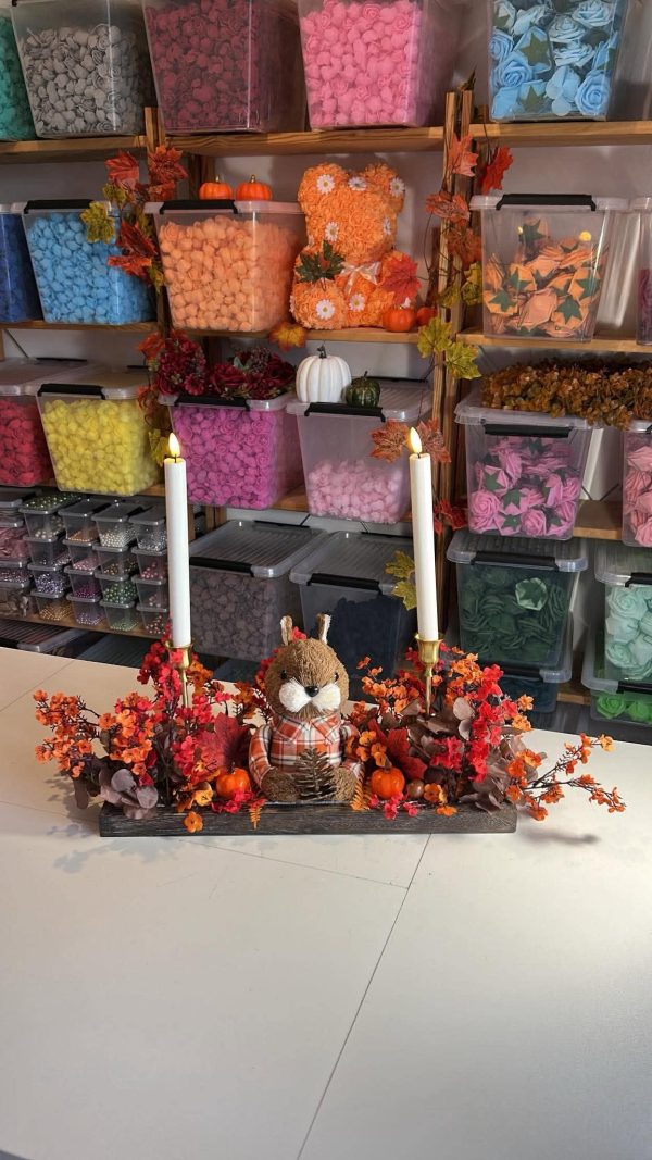 Centre de Table Fleurs Artificielles en Bois Artisanal